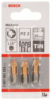 Насадка-бита для шуруповерта крестовая Max Grip PZ 2, 25 mm 2607001593 (2.607.001.593)